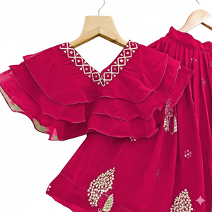 Shoryam Fashion, petite fille, style Bollywood, lehenga choli long jusqu'au sol |   Robe de fête rose traditionnelle pour enfants - Product Image 2