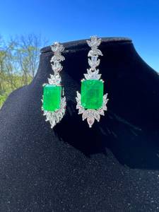 <b>Emerald</b> Bicolor Hoop <b>Earrings</b> Sterling Silver Luxury Vibrant Neon Glowing Green May Birthstone Women Jewelry - Product Image 2