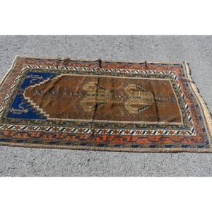 พรมขนแกะสีน้ำตาลน้ำเงินแบบดั้งเดิม3.5 x 6.2ft แฮนด์เมดพรมสี่เหลี่ยมสไตล์ตุรกีสำหรับห้องนั่งเล่นพรมยางปูพื้นข้างเตียงแบบใหม่ - Product Image 3