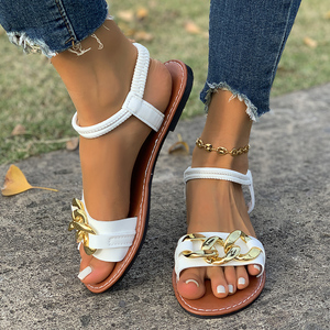 Màu Đen Chất Lượng Cao Phẳng Giản Dị Sang Trọng Da Thương Hiệu Phụ Nữ Thiết Kế Mùa Hè Dép Phụ Nữ - Product Image 4