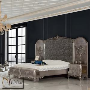 Juego de dormitorio barroco Grand Cayenne moderno, marco de cama tamaño King de madera de caoba maciza tallada a mano con camas y ropa de cama elegantes - Product Image 1