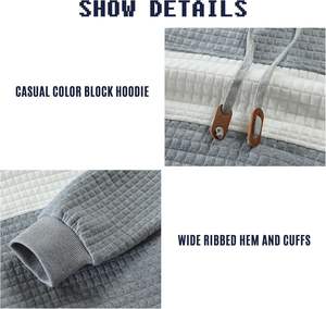 Light Grey/<b>White</b> <b>Men</b> Sweatshirts Long Sleeve Pullover Patchwork Plaid Jacquard <b>Hoodie</b> Casual Drawstring <b>Hoody</b> Top - Product Image 5