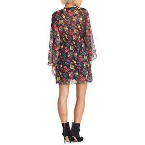 Vestido de Mujer Rachel Roy con Cintura Anudada y Estampado Floral, Talla Grande, Color Negro, Elegante, Tela de Chifón Translúcida, para Fiestas y Eventos Diurnos - Product Image 2