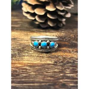 Elton Cadman Kingman Turquoise & Platinum <b>Ring</b> with Vermeil Bezel Setting Size 12.5 <b>Boho</b> Style for Everyday Wear - Product Image 1