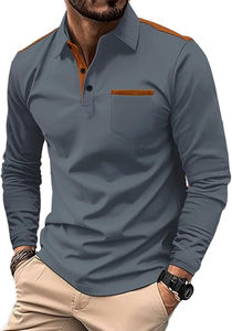 Camisetas de Polo de manga larga para hombre Camiseta de polo de algodón informal con bolsillo Camisa de golf con cuello de botón clásico con servicio OEM - Product Image 5