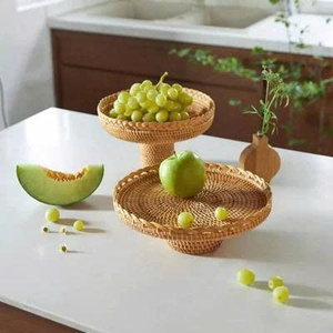 Plato de frutas de ratán natural, hermosa bandeja redonda para comida, para colocar utensilios en la mesa del comedor, bodas, banquetes - Product Image 1
