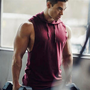 High Quality Fitness 100% Cotton <b>Gym</b> Wear Sleeveless Hoodies <b>Men</b> Hooded <b>Vest</b> <b>Men's</b> tank Top - Product Image 3