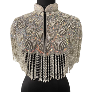 <b>Custom</b> Made New Islamic Modest Evening <b>Dress</b> for Women Straight Heavy Beaded Cape with Embroidery Sequins Tassels Unique Style - Product Image 4