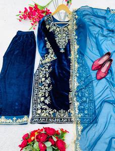 Nouveau design fantaisie en velours, haut de gamme, avec broderies et sequins, idéal pour les mariages indiens et pakistanais, tenue de soirée, infroissable et extensible - Product Image 4