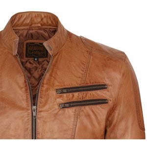 Chaqueta de cuero de Camel para motociclista, chaqueta de piel de cordero 100% auténtica para hombre, envío rápido - Product Image 4