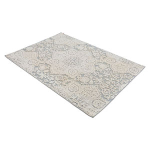 Tapis de luxe tufté à la main, motif médaillon, bleu clair, gris, ivoire, design vintage élégant, mélange de laine douce, écologique, adapté aux animaux domestiques - Product Image 1