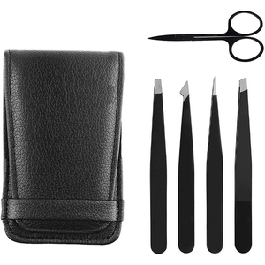 Pince à épiler 5 pièces pour sourcils, ensemble de pinces à sourcils avec ciseaux et sac en cuir, ciseaux à épiler à sourcils professionnels - Product Image 1