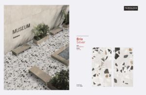 Carreaux en porcelaine émaillée aspect terrazzo argenté BRIO, antidérapants, surface sculptée pour extérieur, cuisine, parc, hôtel, adhésif facile - Product Image 2