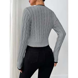Women's Casual Knit <b>Cardigan</b> <b>Sweater</b>-Long Sleeve V-Neck Plus Size Embroidered Silk Breathable for Autumn & Winter - Product Image 3