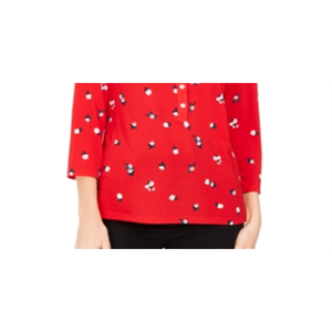 Maglietta Polo da Donna Charter Club a Maniche 3/4 Stampata Rossa XS Traspirante in Spandex con Tessuto Lavorato a Maglia e Logo - Product Image 3