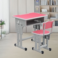 Bureau et chaise réglables en hauteur pour jeunes, table d'étude ergonomique en métal avec tiroir utilitaire, mobilier scolaire à poser au sol