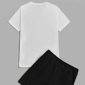 Conjunto de camiseta y pantalones cortos para hombre de 2 piezas Transpirable Verano 100% Algodón Lavado Oversize Street Style Último diseño - Product Image 2