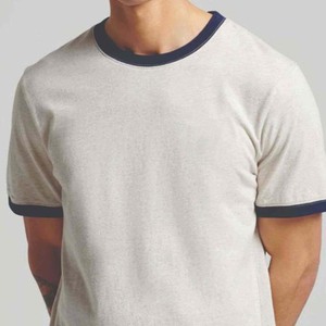 Logo personnalisé col rond sport t-shirts blanc sonnerie T-shirt à manches courtes coton contraste col hommes sonnerie t-shirts - Product Image 4