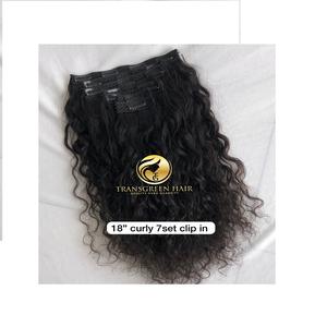 100% Raw Unprocessed Indian Temple Virgin 18'' Natural Curly 7 Set <b>Clip</b> in Human Hair <b>Extension</b> Cuticle Aligned Wholesale Vendor - Product Image 1