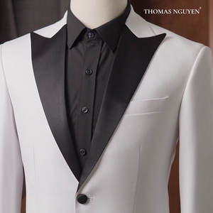 Costume de mariage chic en tuxedo blanc sur mesure de luxe pour hommes |   Collection de couleurs naturelles |   Fabriqué au Vietnam - Product Image 2