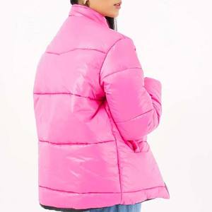 Women's Trendy Breathable Canvas Knitted Quilted Puffer <b>Jacket</b> Hooded Collar Winter Coat <b>Pink</b> Casual Wear Customizable - Product Image 4
