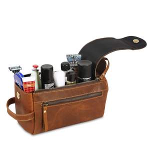 Unisex Genuine Leather Vintage Water Resistant Zipper for & Cosmetics <b>Bag</b> for Men and <b>Women</b> - Product Image 6