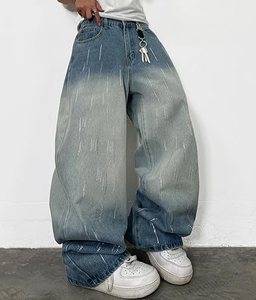 Jeans de Mezclilla para Hombre, Estilo Hip-hop, Corte Recto, Cintura Alta, Transpirables, 100% Algodón, Ajuste Holgado, Estilo Y2k, para Invierno - Product Image 3