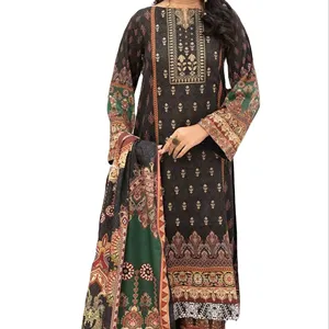 Punjabi Patiyaia Gaun Rumput Siap Pakai Salwar Kameez Setelan dengan Leher Bordir 3 Bagian Pilihan Ukuran Disesuaikan