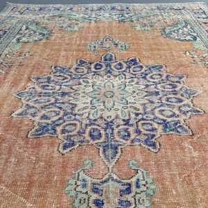 6.2x10.3 ft Rug, Vintage Turkish Rug, <b>Brown</b> <b>Wool</b> Rug - Product Image 4