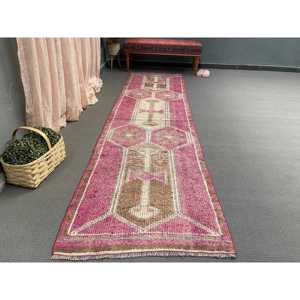 Vintage 2.8x10.4 ft <b>Rug</b>, <b>Runner</b> Turkish <b>Rug</b>, Pink Brown Southwestern <b>Rug</b> - Product Image 4