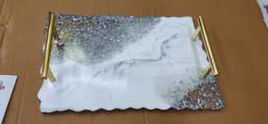 For Hot Selling Customized Handmade Epoxy <b>Resin</b> Industrial Design Multi-Functional Tray Copper Flakes for Serving Dinner - Product Image 6