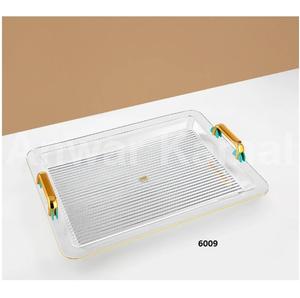 Bandeja para servir alimentos de forma Rectangular de plata de Venta caliente con bandeja decorativa de mango dorado y verde para la decoración del hotel de la cocina del hogar - Product Image 1