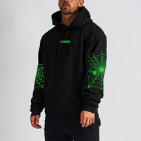 Hoodie Pria Reguler Sablon Sutra 350gsm Bahan Fleece Katun 100% Ramah Lingkungan Berhias Berlian Imitasi Laba-laba Halloween Musim Dingin Kustom OEM