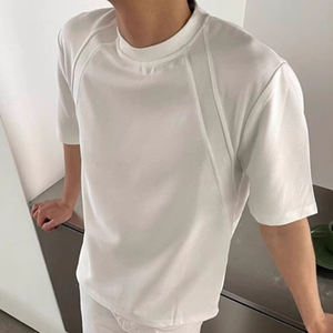 เสื้อยืด300 GSM แบบต่อเข้าสำหรับผู้ชายเสื้อครอปสไตล์ Boxy ไซส์ใหญ่พิเศษดีไซน์แบบลำลองผ้าถักโลโก้ด้านหน้า - Product Image 2