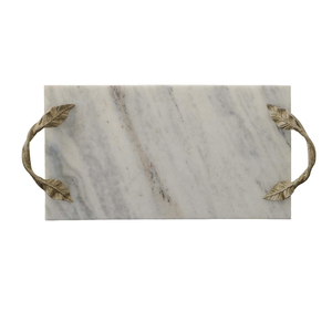 Plateau de service moderne en marbre blanc poignées élégantes en laiton de feuille d'or centre de table décoratif artisanal pour mariages décor à la maison - Product Image 2