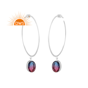 Meilleure vente Boucles d'oreilles créoles en argent sterling bio alexanderite doublet quartz fabricant de bijoux personnalisés - Product Image 1