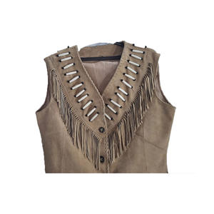 Chaleco de cuero occidental de talla grande para mujer al por mayor para Otoño e Invierno tela vaquera con decoración de botones bordados ropa exterior - Product Image 3