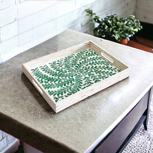 NOUVEAU PRODUIT! Tienphong fait à la main vert nacre laisser Rectangle fait à la main nacre plateau de service Table basse plateau à thé - Product Image 4