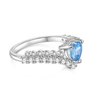 Jeulia Rose Gold Plated Sterling Silver Bypass Promise <b>Ring</b> with Blue Heart Inlay - Product Image 2