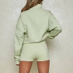 Streetwear mujeres Heavyweight Zip up Hoodies Custom Oversized Half Zip Hoodie mujeres Casual sudadera moda - Product Image 2