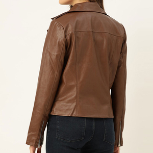 แจ็กเก็ตหนังระบายอากาศได้ดีสำหรับผู้หญิงสำหรับฤดูหนาวลวดลายทึบ - Product Image 3