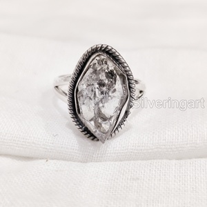 Joyería de piedra cruda anillo de mujer Natural Herkimer diamante piedra preciosa piedra natal anillo bohemio Navidad 925 anillo de plata esterlina - Product Image 1