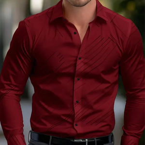 Chemise formelle pour homme chemise à fesses à manches longues revers à rayures printemps automne hiver et été chemise décontractée grande taille - Product Image 1