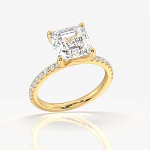 แหวนเพชรโมอิสซาไนต์ทรงแอสเชอร์คัท ประดับทอง 14k ดีไซน์แบบฝังเพชร - Product Image 3