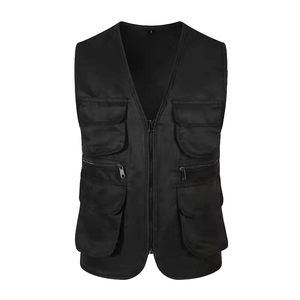 Chaleco de encaje de mezclilla de 8 bolsillos para hombre negro de alto rendimiento transpirable, Chaleco de cuero PU de lona, chaquetas, chalecos - Product Image 6