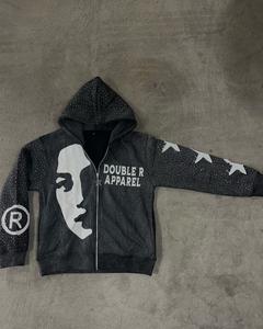 Fabricants de vêtements douaniers, survêtement brodé à fermeture éclair, pantalons de survêtement évasés et sweats à capuche délavés à l'acide vintage, survêtements pour femmes - Product Image 2