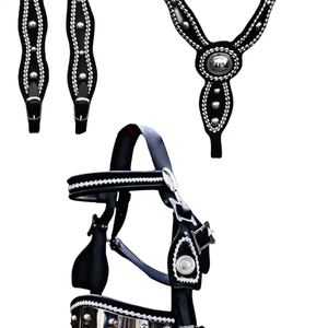 Ensemble de tête et de poitrail pour cheval de style western fantaisie, en cuir léger, avec perles, design saisonnier, ensemble de poitrail, vente chaude - Product Image 1