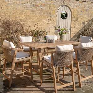 Juego de Comedor de Madera Maciza de Teca Tamara con Acabado Natural y Cuerda Tejida para Uso en Exteriores - Product Image 6
