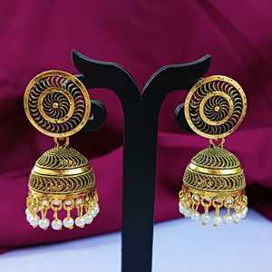 ต่างหูมุกเทียม jhumka jhumki แบบดั้งเดิมของอินเดียต่างหูแฟชั่นอินเดียสำหรับผู้หญิง - Product Image 2