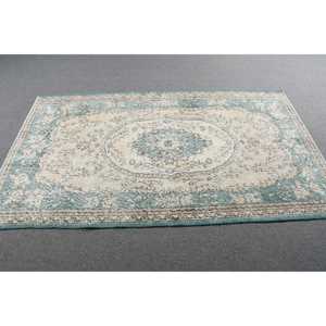 Alfombra Turca de Lana, 3.8x6.7 pies, Azul y Blanca a Rayas - Product Image 3